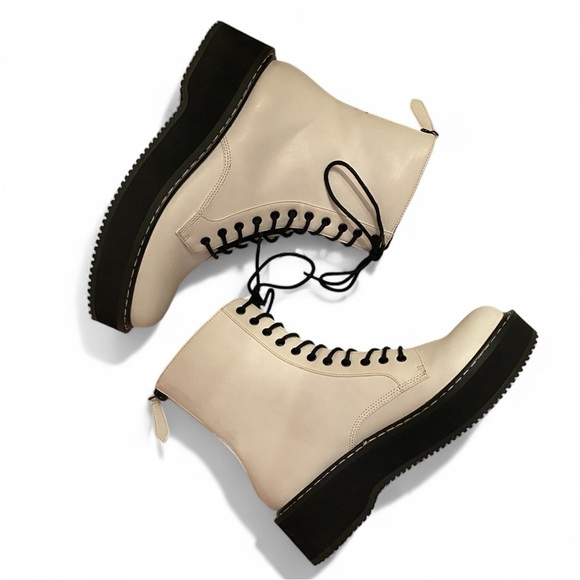 KENDALL+ KYLIE “Hunt2” Vegan Leather Combat Lug Sole Boots WHT/BLK SZ 6-1/2 - Picture 6 of 9